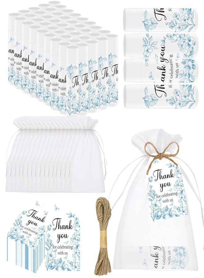 Nlicrst 50 PCS Blue Flower Bridal Baby Shower Lip Balm Gift Baby Shower Favor Party Wedding and Engagement Party Bulk Lip Balm Thank You Gifts with Card Tags for Guests (blue flower) - Image 1